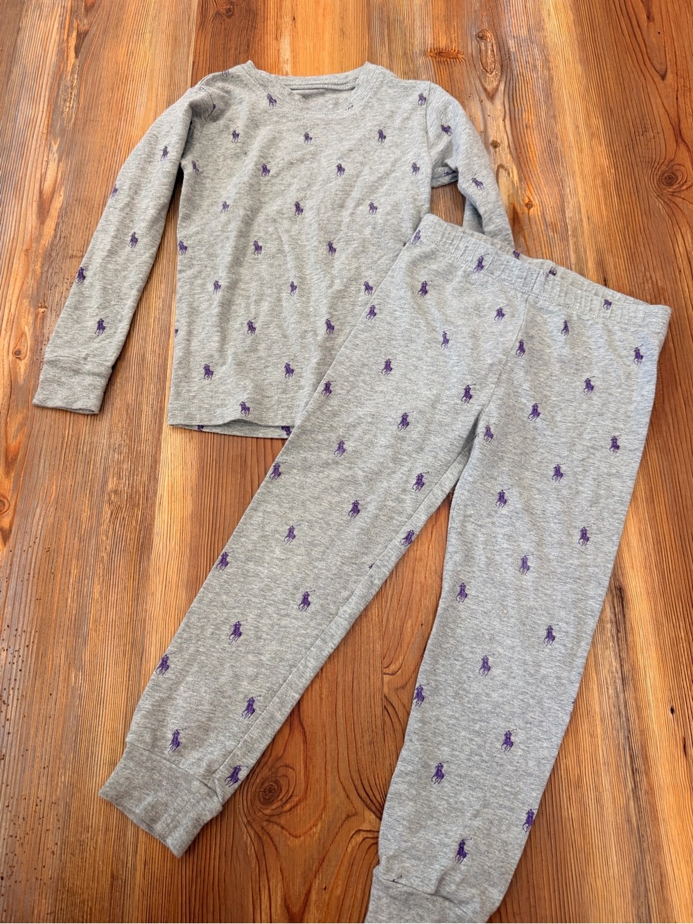 Ralph Lauren Gray Kids Long-Sleeve Pajama Set with Purple Accent 4T